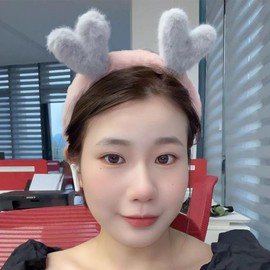 Deer Antlers Headbands for Women Girls Plush Blue Antler Hairband Hairhoop for Women's Hair Accessories Face Wash Makeup Headband Christmas Gifts for Teen Girls