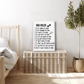 HIWX Dog Wall Art, Dog Wall Decor, Funny Quote Dog Rules Framed Canvas Painting Wall Art Decor, Dog Lover Sayings Wall Art Artwork Home Decoration For Living Room Bedroom Bathroom 11x14 Inch