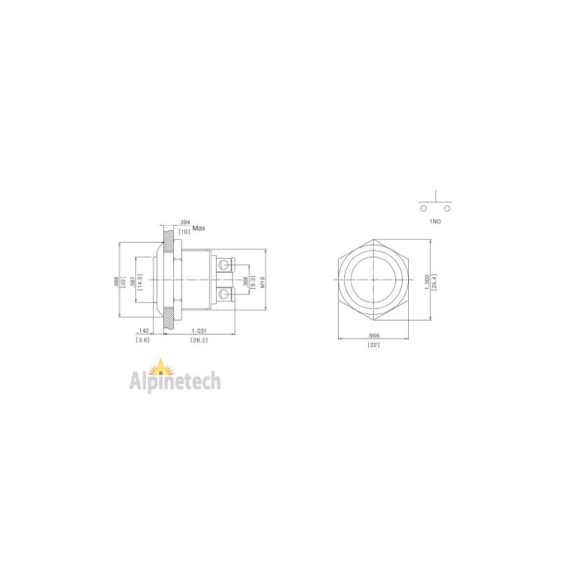 Alpinetech 19mm 3/4" Momentary NC Stainless Steel Metal Push Button