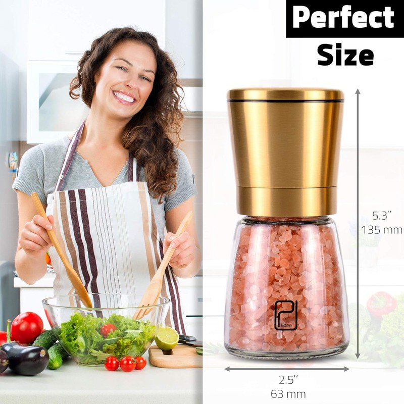 Premium Salt and Pepper Grinder Set - 5 oz, Golden