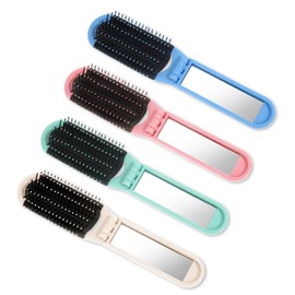 4 Pieces Travel Hair Brush, Plastic Hair Massage Comb with Small Mirror Folding Pocket HairBrush Foldable Compact Colorful Mini HairBrush Set Portable Brush Styling Tools for Women