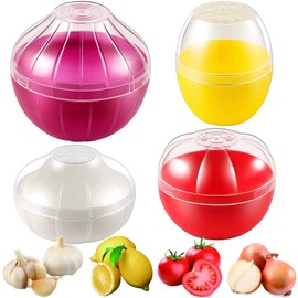 Recipiente de almacenamiento de verduras y frutas,refrigerador de 4 paquetes de conservación de alimentos de frutas y verduras,cebolla,ajo,limón,tomate (4)