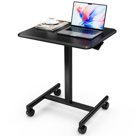 iPower Standing Desk Small Rolling Desk with Lockable Wheels, Mobile Stand Up Desk Adjustable Height 28-43 Inch, Portable Laptop Desk, Small Computer Standing Table Sit Stand Black