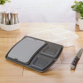 Fit & Fresh JAXX Meal Prep Container Set with Snap-In Cutting Board, Divided Bento Style, Set Includes 3 Containers With Lids and 1 Cutting Board, Gray