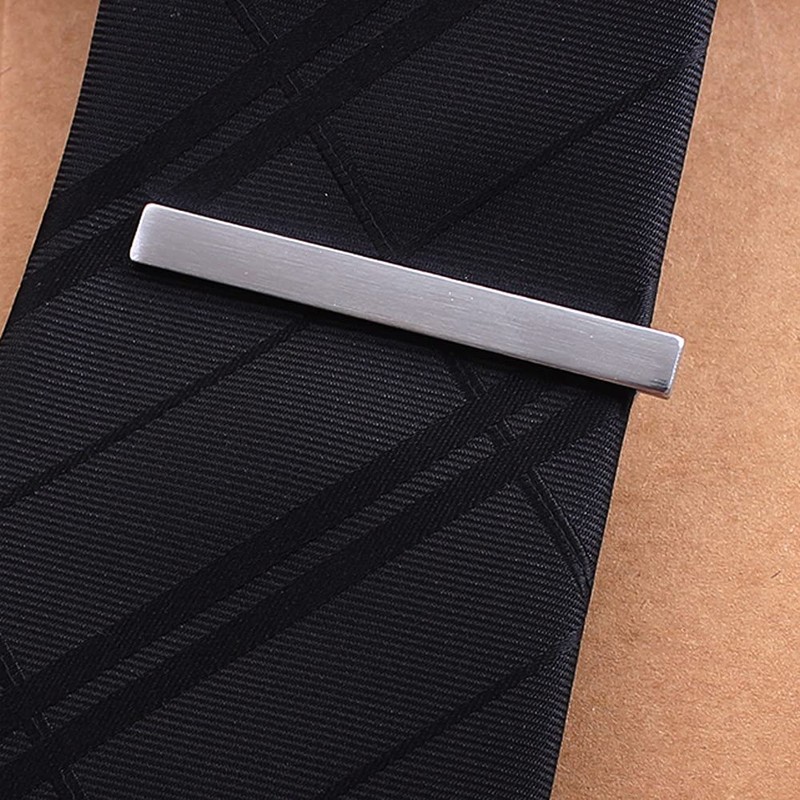 Men Metal Silver Tone Simple Necktie Tie Bar Clasp Clip