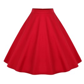 Women's Polka Dot Vintage Swing Skirt 1950s Midi Skirt Cocktail Evening Dress Cherry Floral Print Summer Skirt A-line Empire Waist Skirts Knee Length Plate Skirt, Red Plain