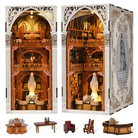 MiniCity Book Nook Kit, DIY Miniature Dollhouse Booknook Kit, 3D Wooden Puzzle Bookend Bookshelf Insert Decor with LED Light for Teens and Adults (Public Library)