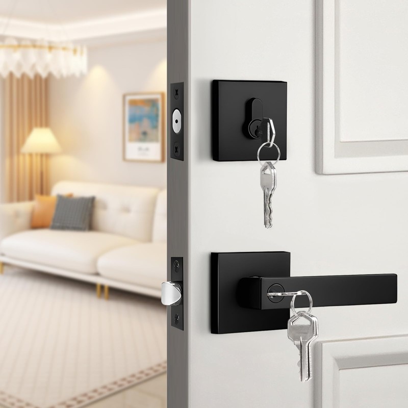 Probrico Matte Black Exterior Door Locksets with Deadbolt,Front Door Entry