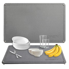 GOPRETY Quick Dry Stone Drying Mat for Kitchen Counter - 24"× 16" Extra Large Absorbent Diatomaceous Earth Dish Rack Mat, Non-Slip Stone Drying Mat for Kitchen Dishes