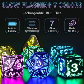 FONVGOGO Light up LED Dice Set D and D Rechargeable for Dungeons and Dragons RGB DND Dice with Charging Box 7-Color Polyhedral Role Playing Dice for DND Gifts RPG Tabletop Games (Rose RGB)