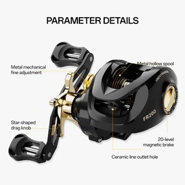 Fishing Baitcasting Reel, Baitcaster Fishing Reels with 18+1BB Stainless Steel Ball Bearings,Magnetic Braking System for Fishing Saltwater Freshwater, Available in 7.2:1 Black Gold