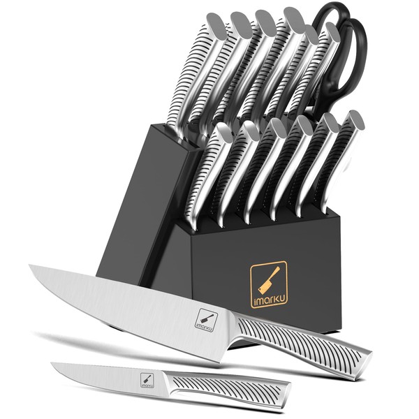 imarku Knife Block Set, Black Knife Set with Block, 14Pcs