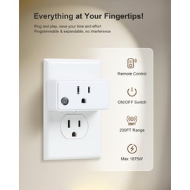 TREEWELL Remote Control Outlet, 200FT Long Range Wireless Light Switch, Mini Remote Outlet Plug, 15A/1875W for Lamps, Christmas Lights, Household Appliances, FCC & ETL Listed (5 Outlets + 2 Remotes)