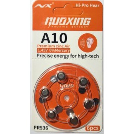 NUOXING SIZE A10 ZINC AIR HEARING AID BAT 1.45V (6 PK) PR536 PR230L A10 FREE SHIP & TRAK