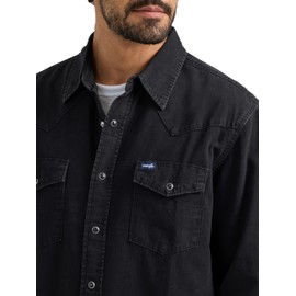 Wrangler Western Men's Denim Collection Snap Shirt, Black Denim, Medium