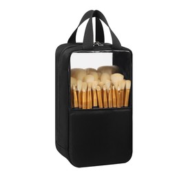 MONSTINA Makeup Brush Organizer Bag,Large Capacity Portable Stand-Up Makeup Brush Holder,Professional Artist Makeup Brush Sets Case Dust-proof TPU Transparent Clear