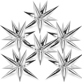 LovesTown 72PCS Silver Spike Balloons, 12 Point Foil Balloons Silver Star Balloons Cone Balloons Magic Starburst Balloons Spiky Balloons for Bachelorette Party Birthday Wedding Decor