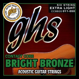 GHS Strings - Contact Core Bright Bronze Acoustic Guitar Strings - Model: CCBB20 - Extra Light Gauge - 11-50