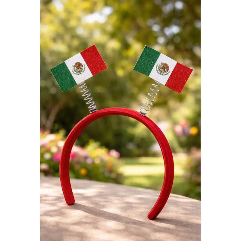 Diadema Mexico Bandera Resorte 2 Pzs Mundial Futbol