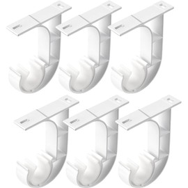 Curtain Rod Brackets Holders,6 Pack Ceiling Curtain Rod Brackets, White Curtain Rod Holder Hooks For 1 Inch Rod, Aluminum Alloy, Heavy Duty Ceiling Hooks For Curtains Shower Curtain Rod Bracket Hanger