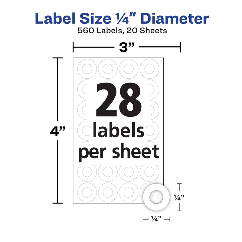 Permanent Reinforcment labels, 1/4" Dia, 560/PK, White, Sold as 1