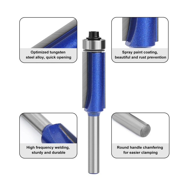 4 Pcs Flush Trim Router Bit 1/4 Shank Tungsten Steel