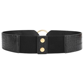 JASGOOD Fashion Women Wide Stretchy Belt for Dresses Ladies Elastic Waist Belt for Women Black Fit Waist Size 30"-33"