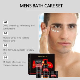 3PCS Mens Bath Set - Mens Gift Set - Mens Skin Care Sets & Kits - Body Wash, Facial Cleanser, Facial Moisturizer - Mens Toiletries Gift Set - Skincare Set for Men - Mens Facial Kit - Gifts for Him
