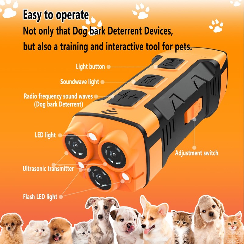 Dog bark Deterrent Devices,tripling Anti Barking Device for Dogs,Flash Vibration