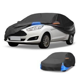 Partuto All-Weather Waterproof Car Cover - UV-Resistant Outdoor Full Exterior Protection for Ford Fiesta Sedan 210D-PU Black Blue with Right Side Zipper