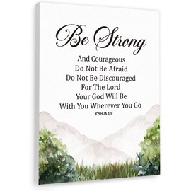 Gwisml Be Strong And Courageous Inspirational Bible Verse Canvas Wall Art,Joshua 1:9 Motivational Scripture Print Painting Artwork for Christian Home Office Bible Verse Wall Decor
