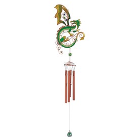 ICE ARMOR 44" Long Green/Yellow Dragon Flip Wings Wind Chime with Copper Gem Statue Sculpture Ornament Decoration Garden Decor Ideas for Housewarming, Holidays and Birthdays