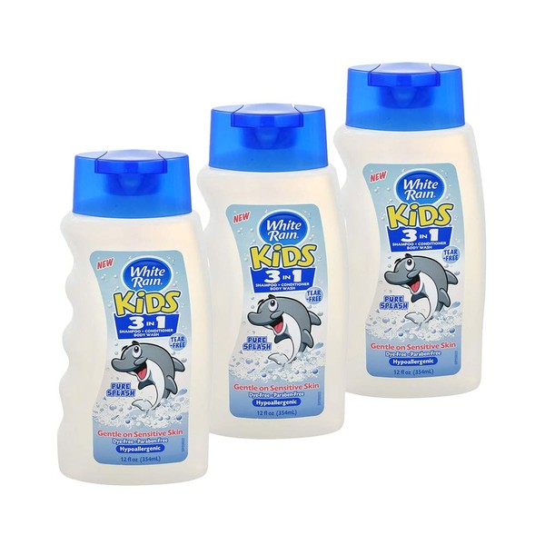 White Rain Kids Pure Splash 3-In-1 Hypoallergenic Shampoo, Conditioner & Body Wash 12 Oz