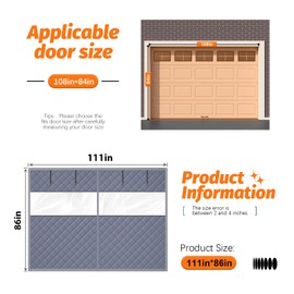 Garage Door Insulation Kit 1 Car Garage Cover 9 * 7Ft Insulated Screen for Winter Garage Insulation Kit, Made of Oxford and Cotton for Thermal and Soundproof (with Clear PVC Windows)