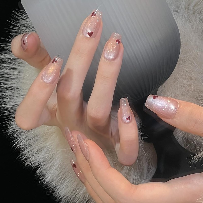 Pure Handmade Nails Press on Nail Reusable Fake Nails Red&Heart