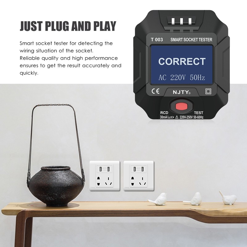 NJTY 220~250V UK Plug Socket Outlet Tester Smart Socket Tester