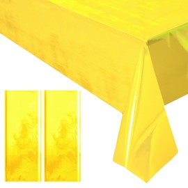 2 Pieces Yellow Iridescence Tablecloth - 40 x 108“ Disposable Shiny Laser Table Cloth - Glitter Plastic Tablecloths - Holographic Iridescent Table Cover for Party Decoration, Wedding and Banquet
