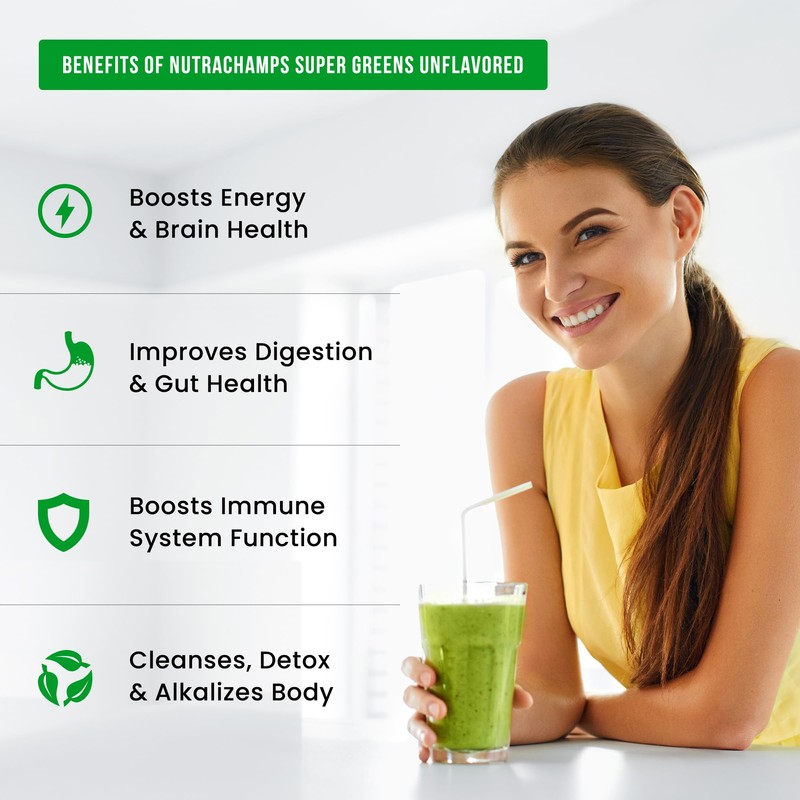 NutraChamps Super Greens Powder Premium Superfood | 20+ Organic Green