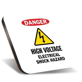 1 x Square Jumbo Size Coaster 12cm Danger High Voltage Signs Cork Backed MDF Glossy Tea Coffee Accessory #57297