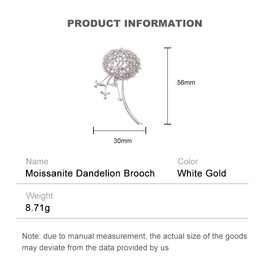 Flower Design Dandelion Brooch in 14K Gold, Moissanite and Crystal Embellished Floral Brooch, Fashion Accessories for Women (White Gold)