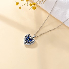 SOULMEET Blue Morpho Butterfly Heart Locket Necklace That Holds 2 Pictures Sterling Silver Photo Locket Pendant Jewelry Gifts for Women Girls (Locket only)