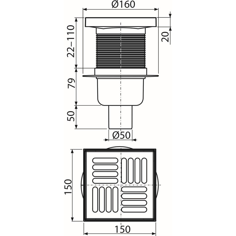 Floor Drain 150 Drain DN 50 Vertical Stainless Steel Shower