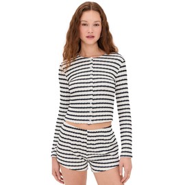 LE BOP Women's Eloise Cardigan, Navy/White, M