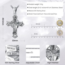 Eusense Archangel Michael/Saint Christopher/Saint Jude Thaddeus/Seven Archangels/Holy Mary/Jesus Cross Pendant Amulet Necklace Gifts 925 Silver Christian Chain Jewellery Men Women, Sterling Silver, No