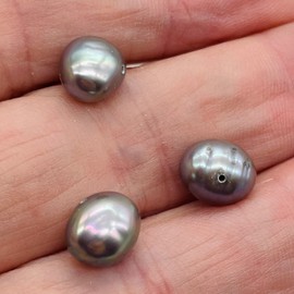PremiumBead Huge Icy Harvest Moon Freshwater Pearls | Silver Gray | 8x9mm | 3 Pearls |