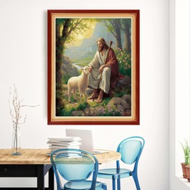 Magxvouy - Kit de punto de cruz estampado, gama completa de kits de bordado, patrones de punto de cruz, kits de costura para principiantes, kits impresos de 11 quilates y pastor de Jesús, 16 x 20