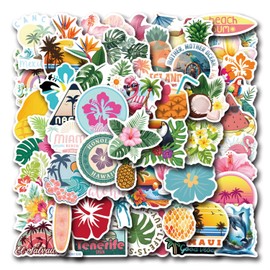 50PCS Cartoon Tropical Plant Waterproof Stickers for Kids Teens Adults Boys Girls Decoration Water Bottles Laptops Scrapbook Car Bike Cup Computer Luggage Phone Skateboard Journal Helmet