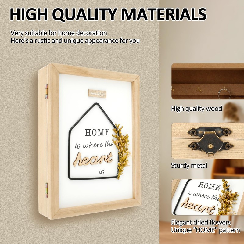NIHUIFDPY Key Cabinet Wall Mounted, Wood Key Box with 6