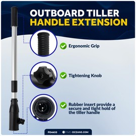 Five Oceans Telescopic Tiller Extension Handle for Outboard & Trolling Motors, Extends from 25" - 40", Twist-Lock - Aluminum Tubing with Anti Slip Handle - FO4455
