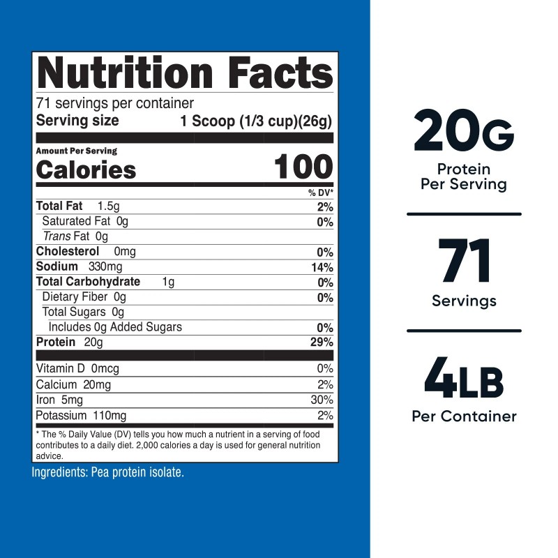 Nutricost Pea Protein Powder (4 LBS) Unflavored - 20g of